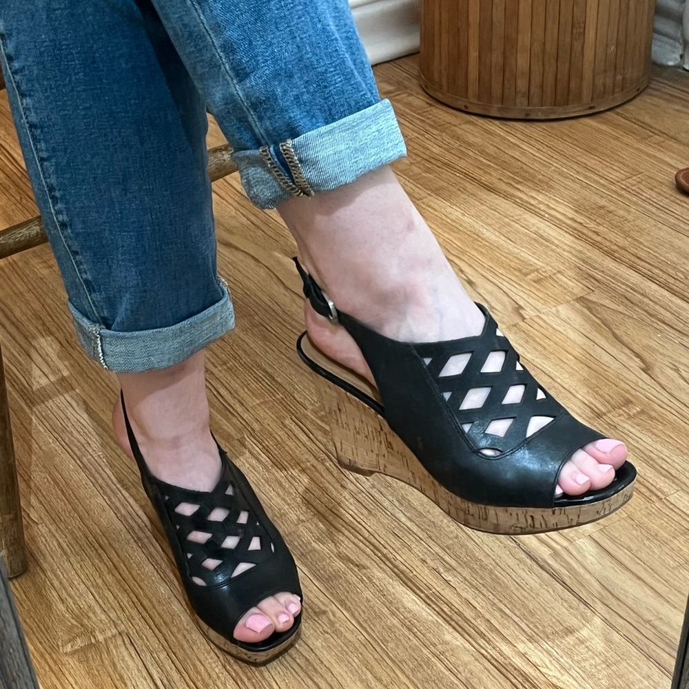 Like new Franco Sarto black cork wedges size 7